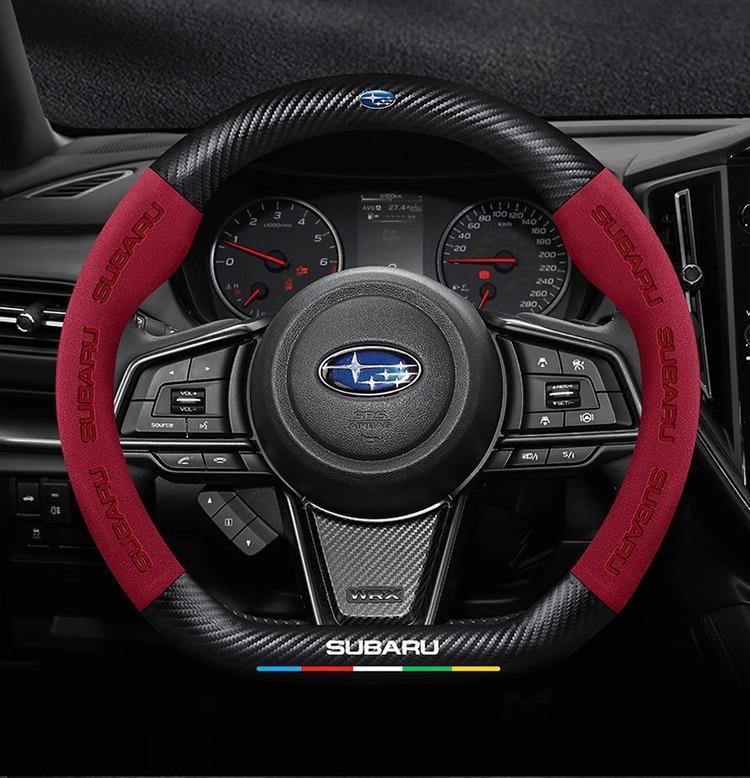 Suede Carbon Fiber Steering Wheel Cover - Anti-Slip, Ventilated, Vehicle-Specific Fit for Subaru STI, Brz, Wrx, Xv, Ascent, Forester, Outback, Impreza, Legacy (Model & Toy Vehicles Accessory)