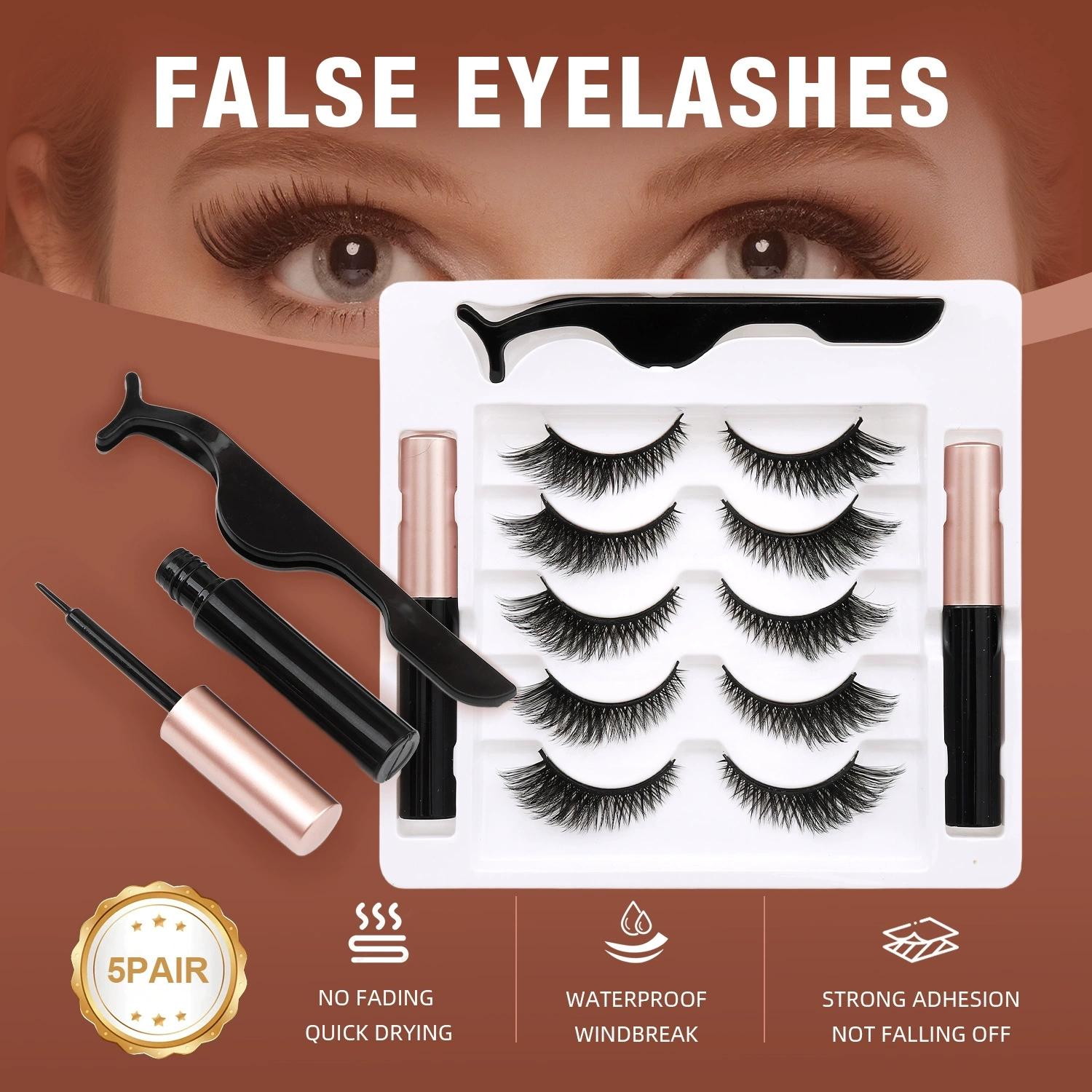Magnetic Eyelashes with Eyeliner Kit, Reusable Natural False Lashes, Waterproof Magnetic Eyeliner & False Eyelashes Set, Wispy Lashes with Applicator, No Glue False Eyelashes for Daily Makeup