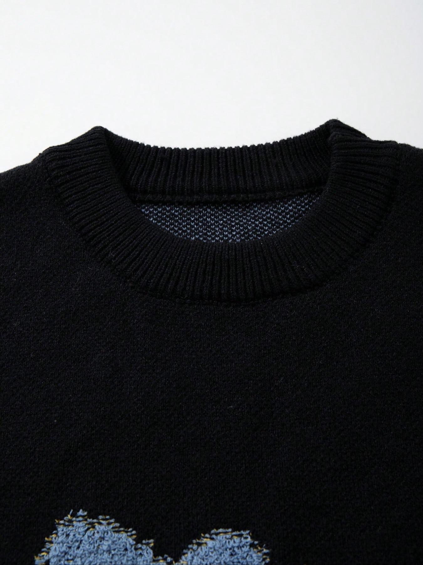 Men's Fall Winter Casual Loose Fit Knitted Sweater, Cute Dinosaur Cartoon Pattern, Long Sleeve Round Neck Pullover, Versatile Commuter Wear, Knitwear, Casual Fashion Knitwear