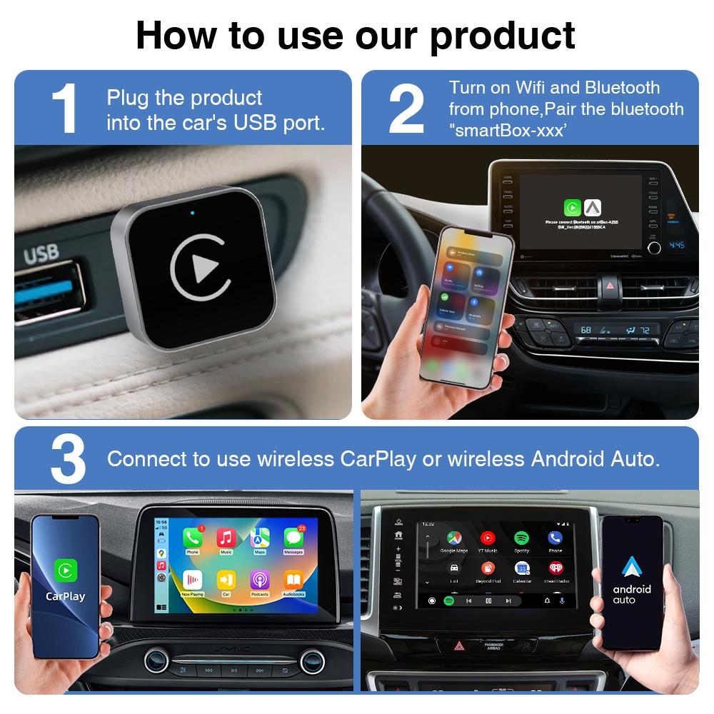 Wireless CarPlay & Android Auto Mini Adapter, Fast-Cooling Portable Plug-and-Play Bluetooth-Compatible Connection Dongle
