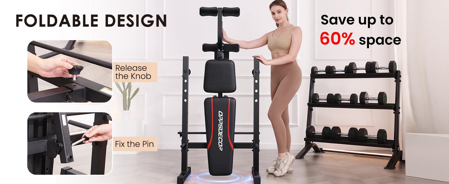 OPPSDECOR 600-900bls Adjustable Bench Press Weight Training Bench Set with Squat Rack and Leg Extension, Total Body Workout Folding Exercise Bench for Home Gym