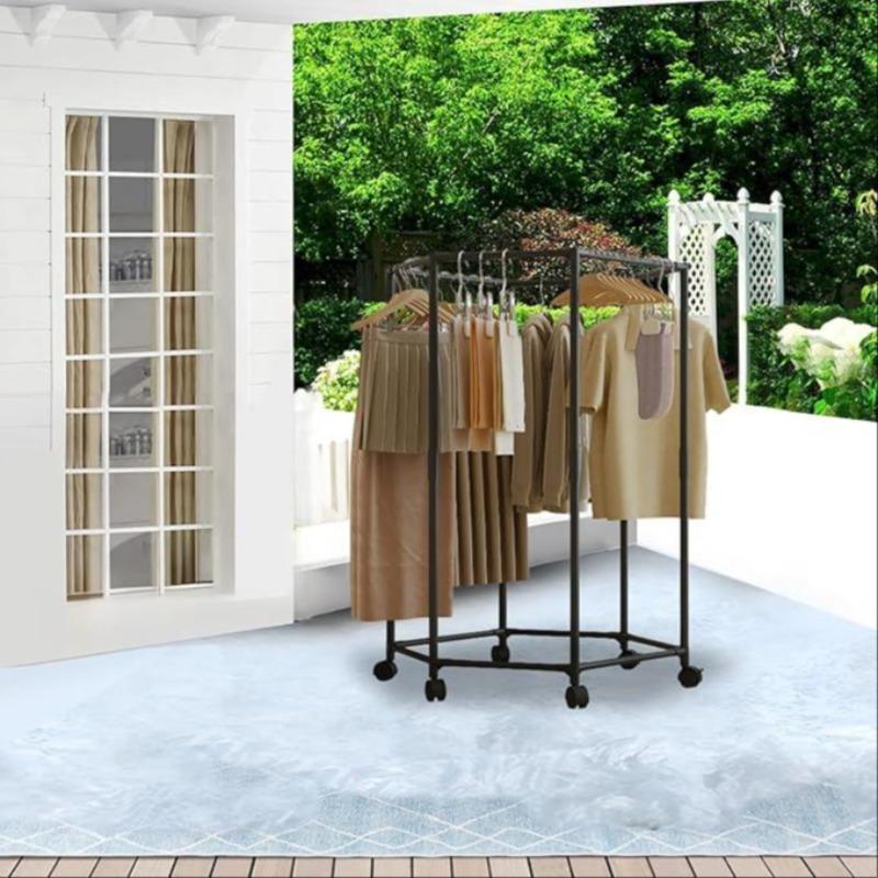 Laundry Rack Hexagonal Drying Stand for Clothes Space Saving Hanger with Multi Level Design for Bedroom Dorm Balcony Outdoor Indoor Use Metal Foldable Storage Garment Rack Hanging Clothes