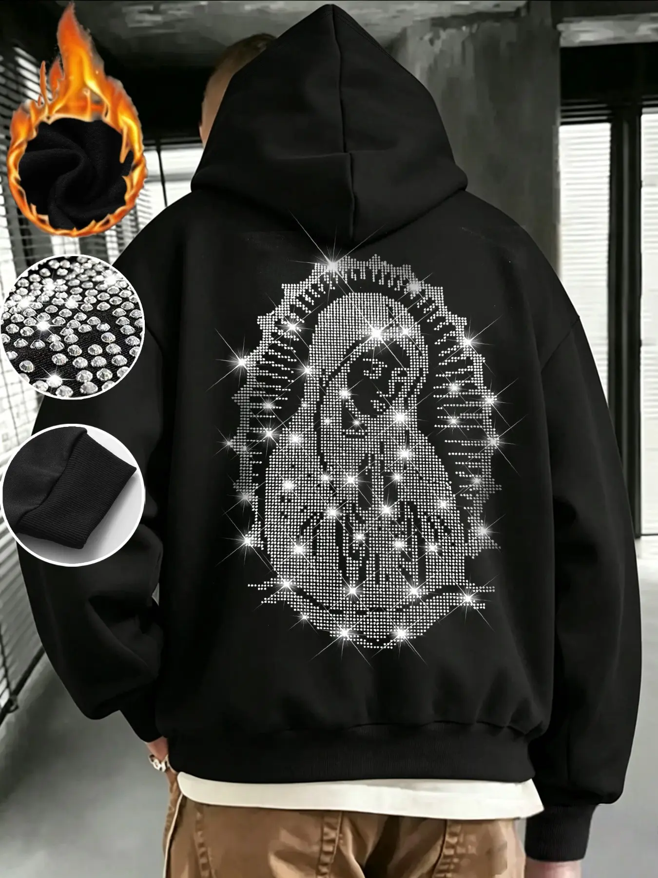 Men's Streetwear Hoodie, Asymmetrical Design, Long Sleeve, Fitted, Soft Fabric, Winter Casual Top, Drawstring Hood, Warm Lining
