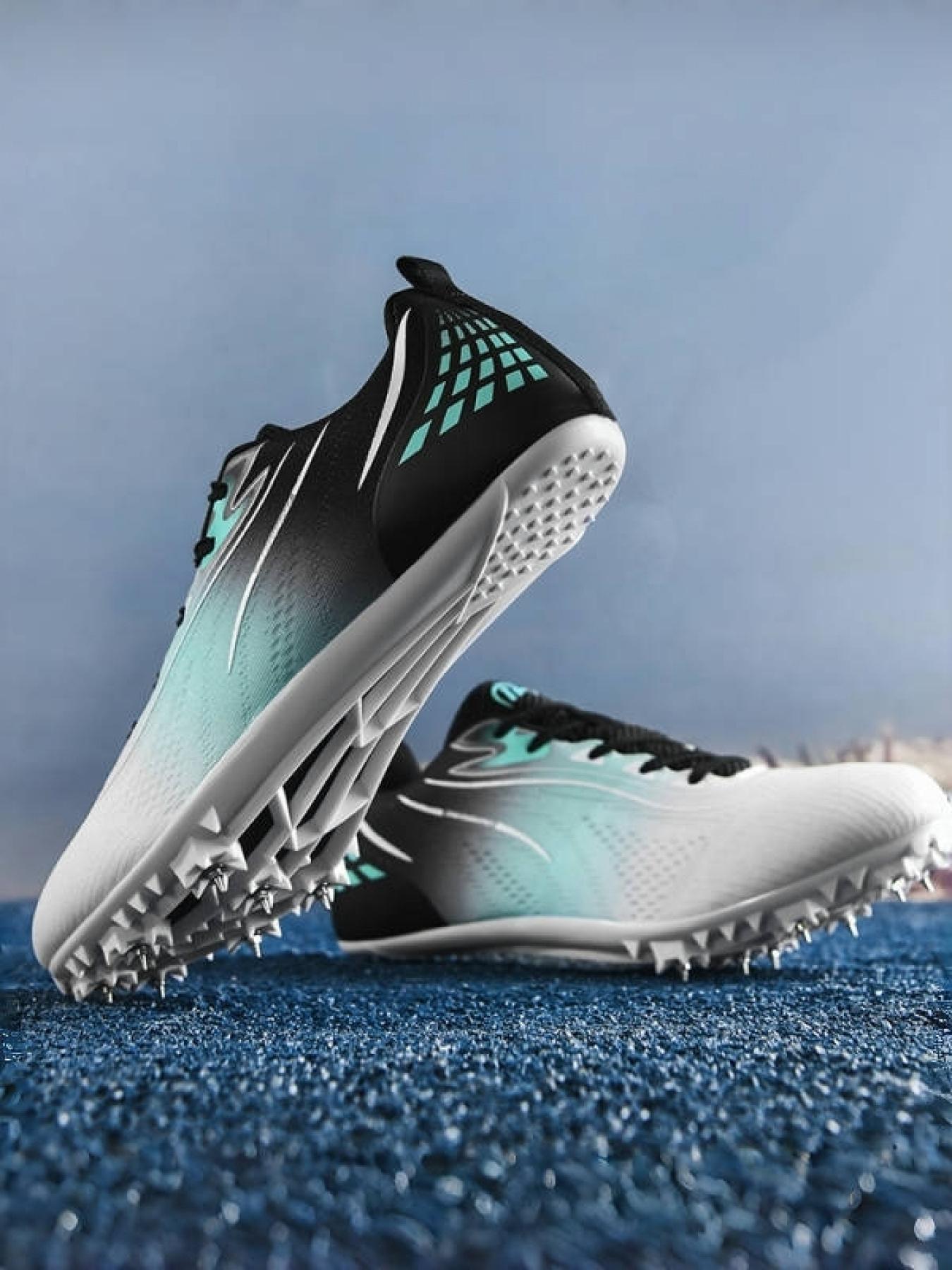 1 Pair Parent-Child Orange Green Gradient Removable Spike Track Shoes Colorful Racing Breathable Mesh Strong Grip Multi Ground Training And Competition