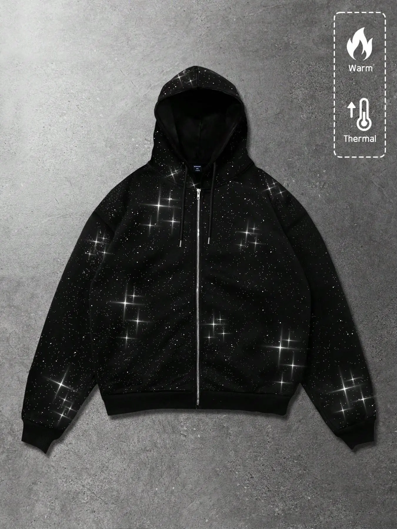 Men's Star Print Zip-Up Hoodie, Loose-Fit Street Style, Long Sleeve Graphic Pullover, All Seasons Casual Outerwear