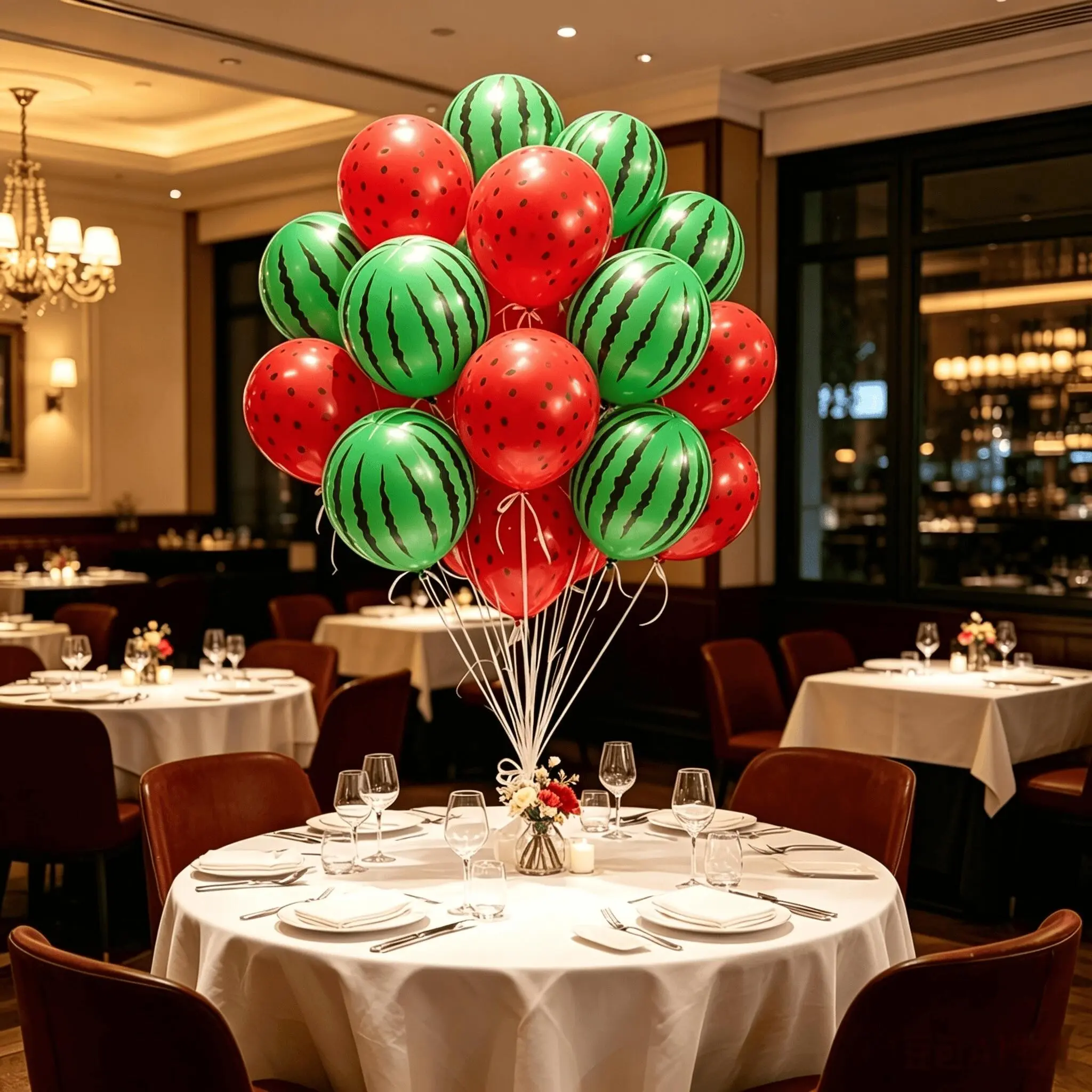 21-piece set, watermelon rind and watermelon seed party balloons (with white ribbons), suitable for birthdays, weddings, proposals, anniversaries, photo props, summer parties, pool parties, Hawaiian theme parties