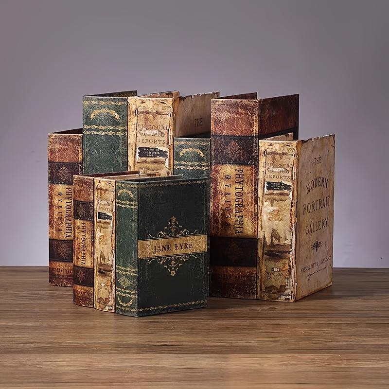 Vintage Wooden and Leather Handmade Replica Books Set, Retro Decorative Items, Storage Box, Hotel Office Desk Decoration, Christmas Gift