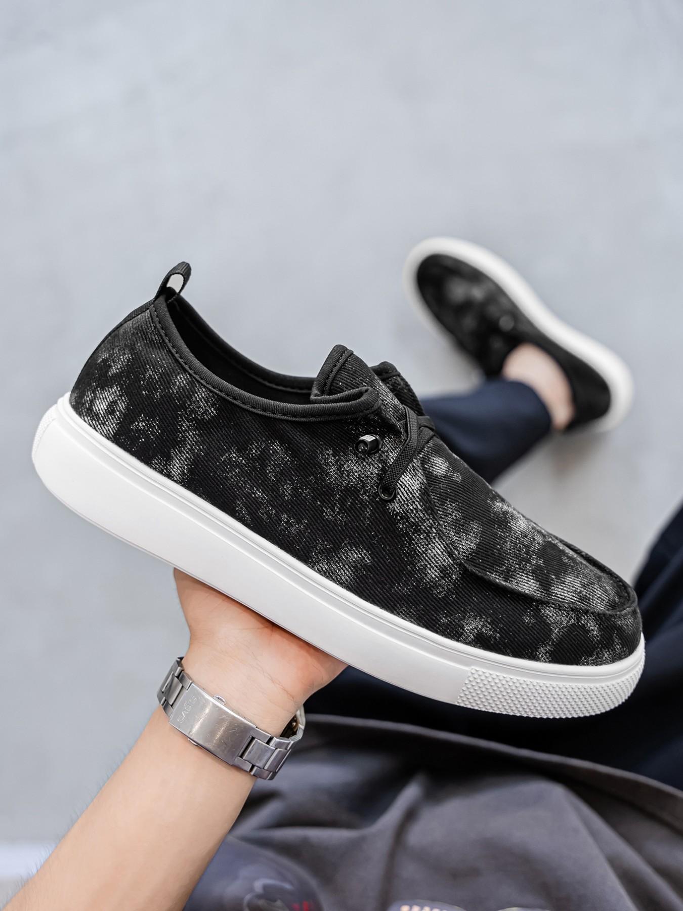 Washed Vintage Style Slip-On Canvas Shoes, Comfortable Breathable Thick Sole Men's Sneakers, Retro Streetwear Casual Footwear for Students