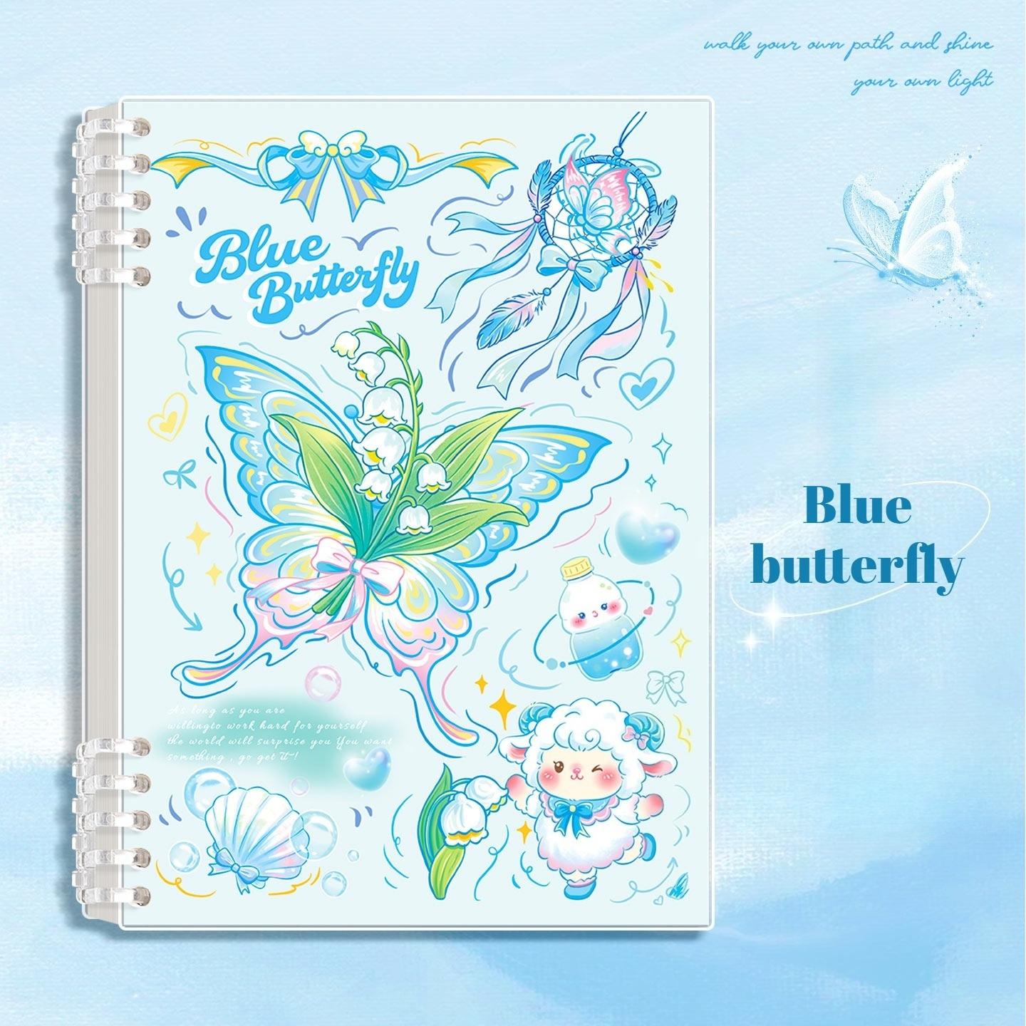 A loose-leaf notebook, Loose leaf notepad, with a beautiful butterfly design, featuring cute pink, blue butterfly covers, thick pages to prevent inkpage, suitable for detailed notes, schoolwork, and personal diaries, Spiral Notebook
