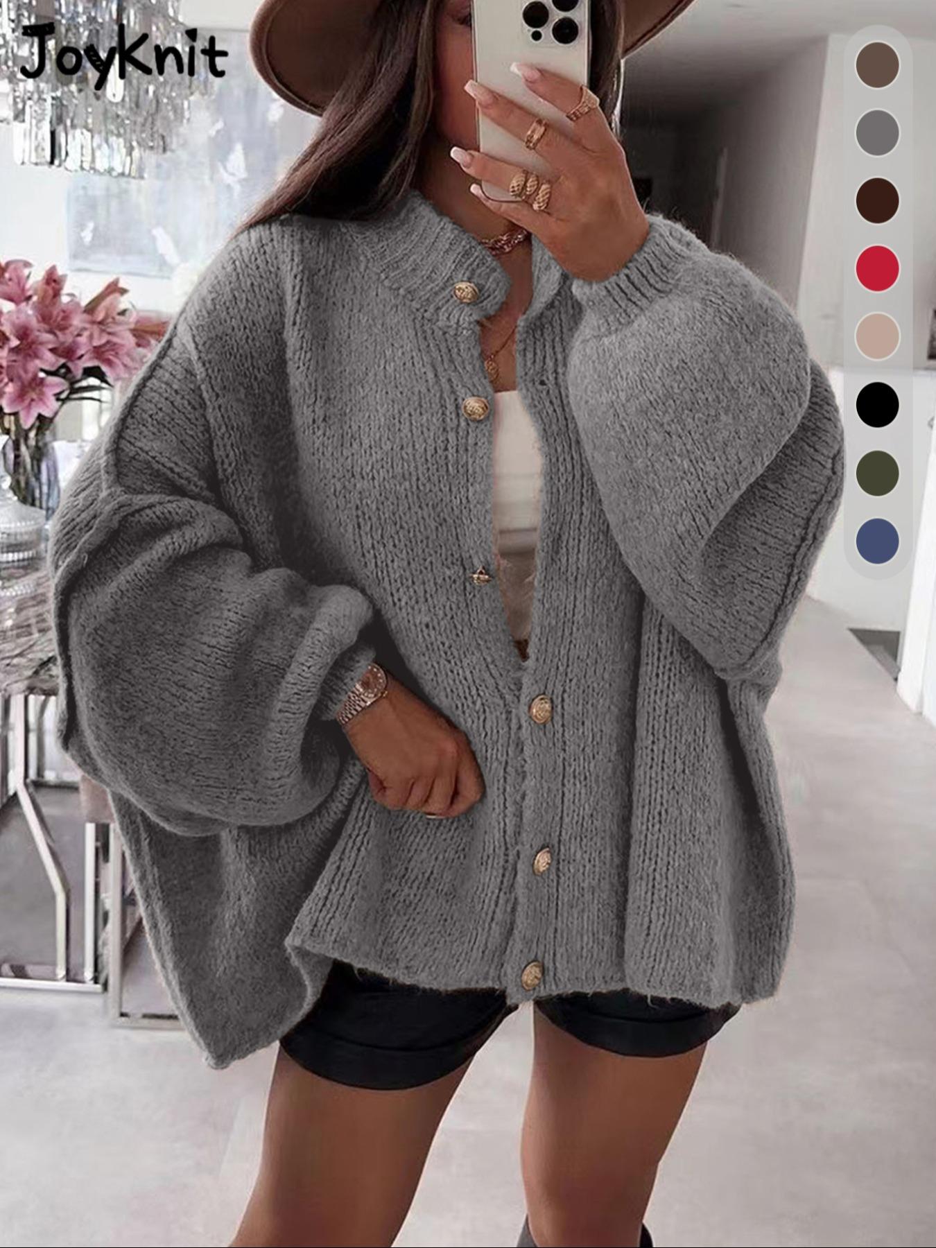 Women's New Arrival Fashion Womenswear Fall Winter Knit Cardigan, Simple Versatile Loose Fit Long Sleeve Knitted Sweater with Metal Buttons Knitwear Tops