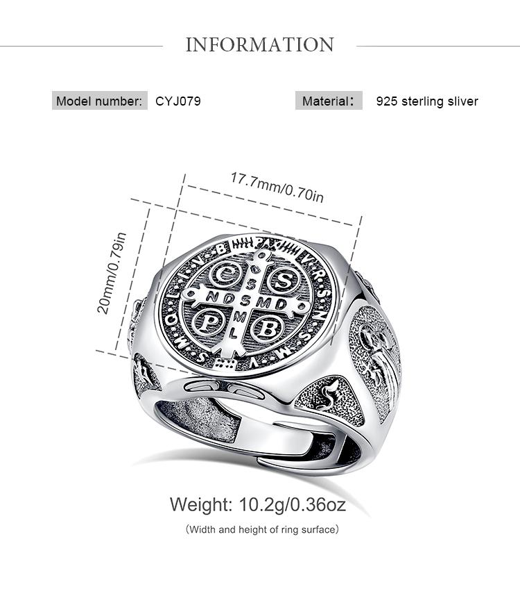 Adjustable Sterling Silver Ring Collection Saint Benedict St.Michael Tree of Life Tetragrammaton Spiritual Jewelry For Men First Communion Gift