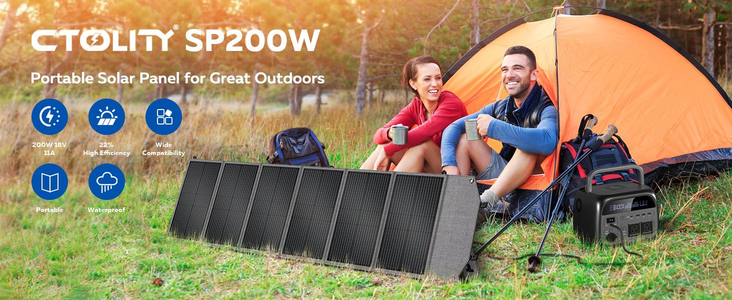 【Labor Day's Deal】CTOLITY SP200 Foldable 200W Solar Panel 18V USB Charger with XT60 PWM 12V PD 45W Fast Charging for Outdoor Camping RV Power Station Waterproof & Dustproof