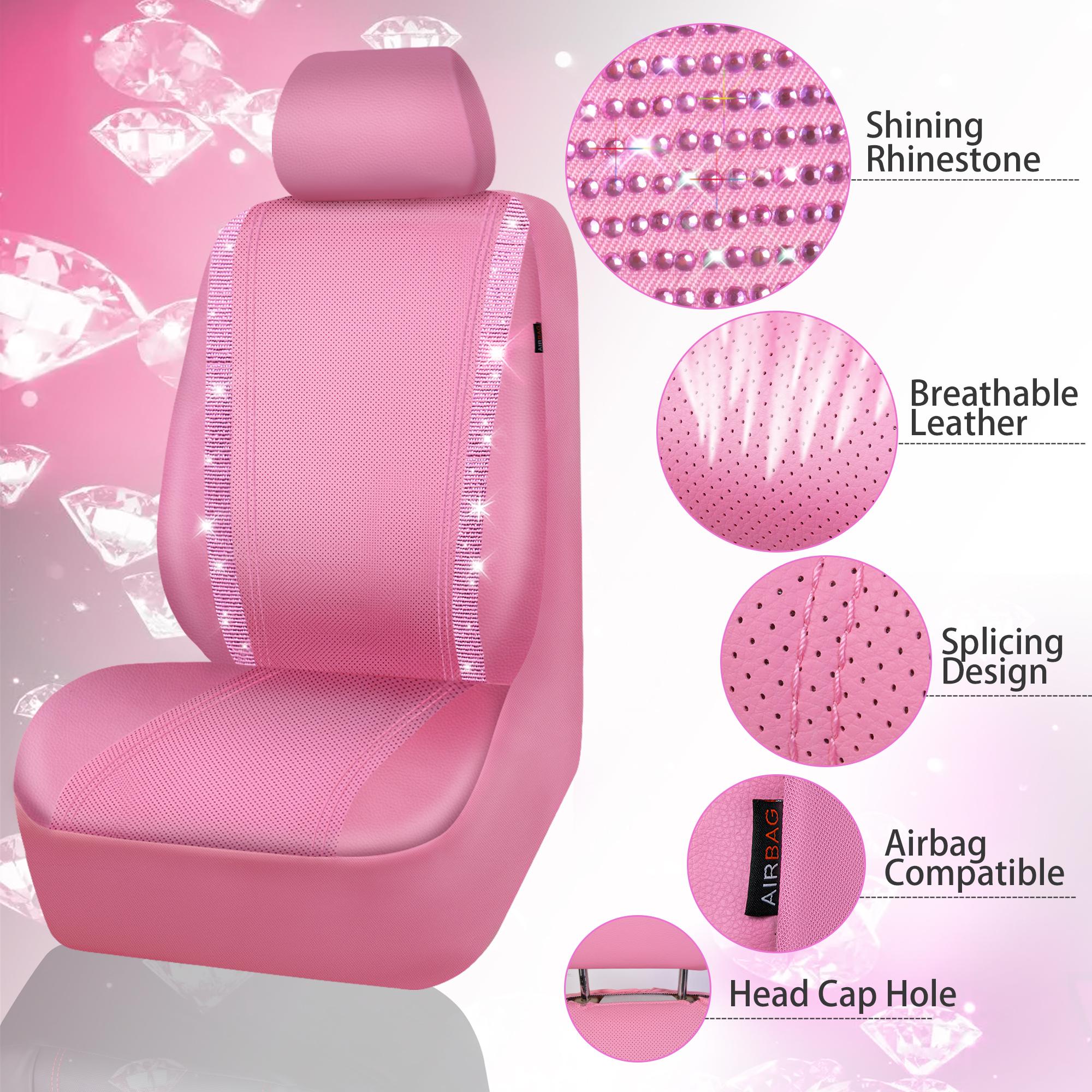 CAR PASS Bling Car Seat Covers,Shining Rhinestone Waterproof Faux Leather Pink Accessories Universal Fit Auto Glitter Crystal Sparkle,Cute Women Girl CAR PASS Bling Car Seat Covers,Shining Rhinestone Waterproof Faux Leather Pink Accessories Universal Fit Auto Glitter Crystal Sparkle,Cute Women Girl