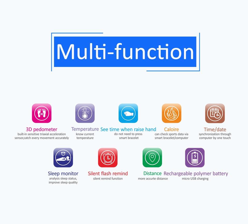 Smart Bracelet Vibration Alarm Clock Reminder Sleep Monitoring 24 Hours Pedometer Rechargeable Bracelet