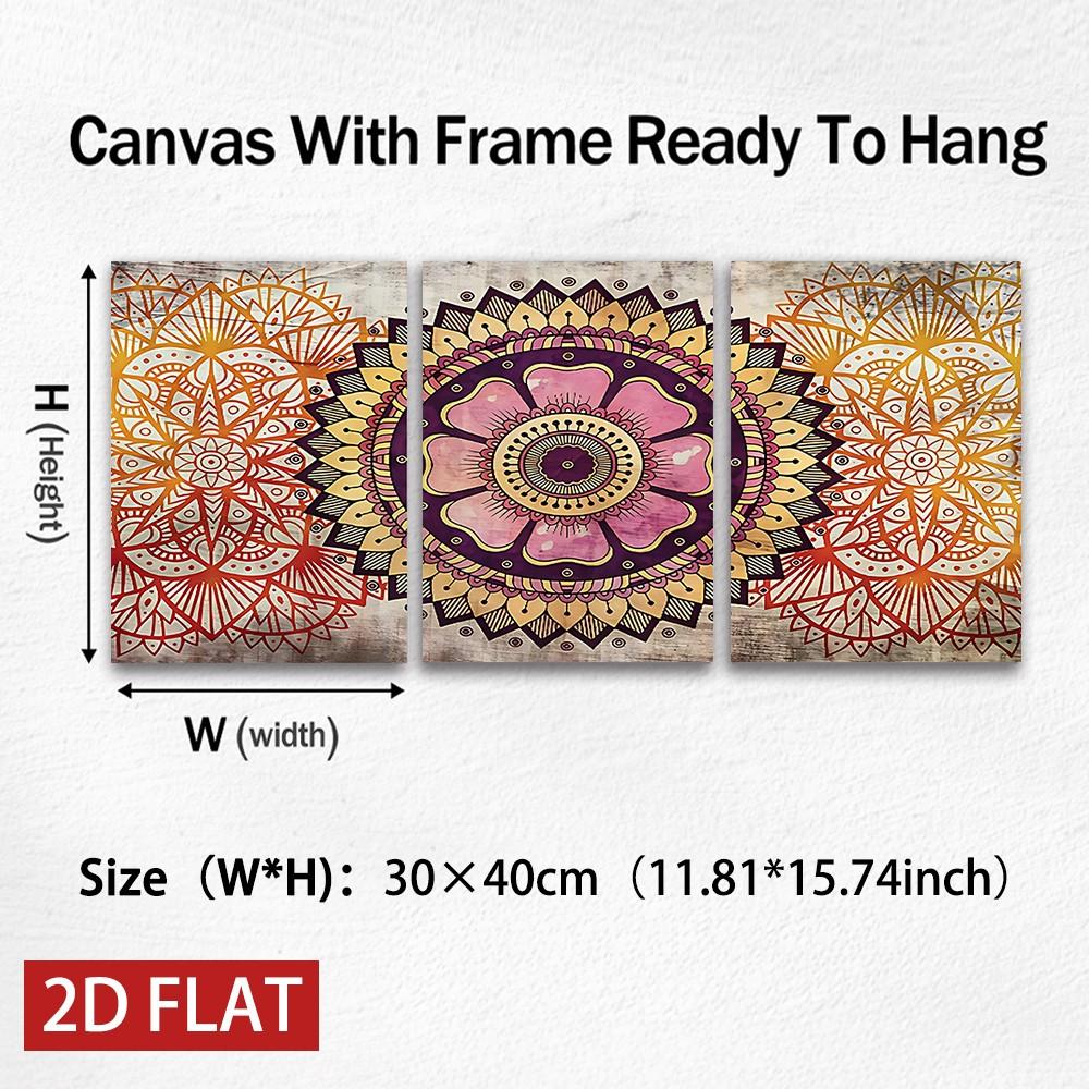 3pcs Mandala Pattern Decorative Wall Art, Vintage Style Wooden Frame Canvas Prints, Living Room Sofa Background, Home/bed & Breakfast/office Decoration