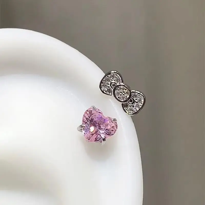 Cute bow love titanium steel allergy-proof horseshoe ring ring piercing piercing bone nails delicate artificial zircon earrings