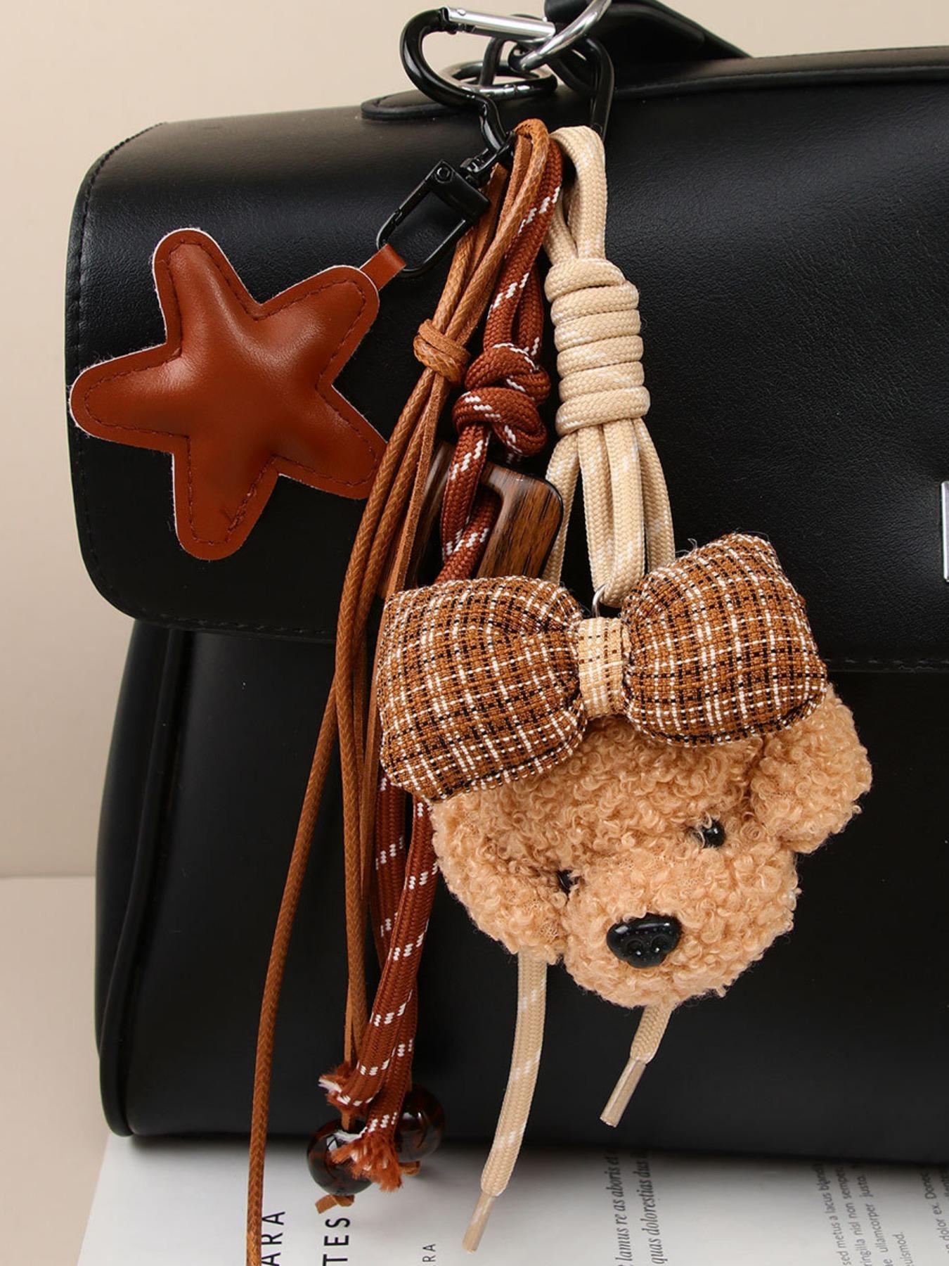 Cute Puppy Keyring Bow Dog Face Bag Purse Charm-Dog Keychain with Bow Tie, Keychain Kawaii, Dog Star Ornament,Beaded Accents Handmade Braided Rope Keyring,Cute Puppy Dog Pendant Charms Handbag Backpack Accessory for Pet Lovers Woman