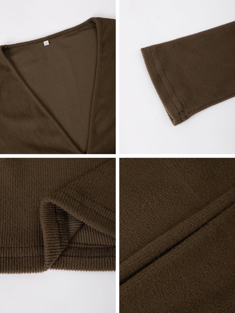 Women's Casual V Neck Slim Fit Long Sleeve Jumpsuit, Plain Color Fall Fashion One Piece, Comfortable & Stylish Women's Clothing