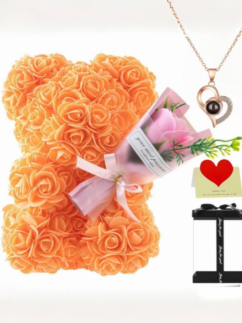 Handmade Eternal Flower Rose Teddy Bear Gift Box, Ideal for Couples, Valentine's Day, Anniversary, Birthday, Halloween, Christmas