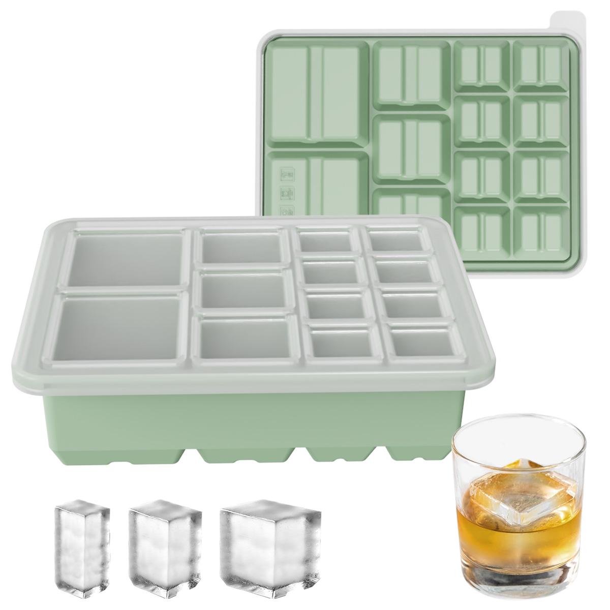 13-Compartment Ice Cube Tray with Lid, Silicone Mold, Reusable Freezer Box, Easy Release, DIY Whiskey Drink Ice Cubes