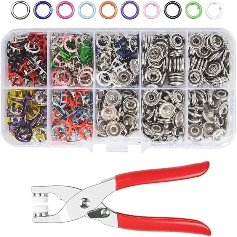 100 Pieces DIY Metal Snap Button Kit, Solid Metal Tool-Ready Kit with 1 Piece of Fastener Pliers Press Rivets, Sewing Accessories and Supplies for DIY Clothing & Synthetic Leather Projects