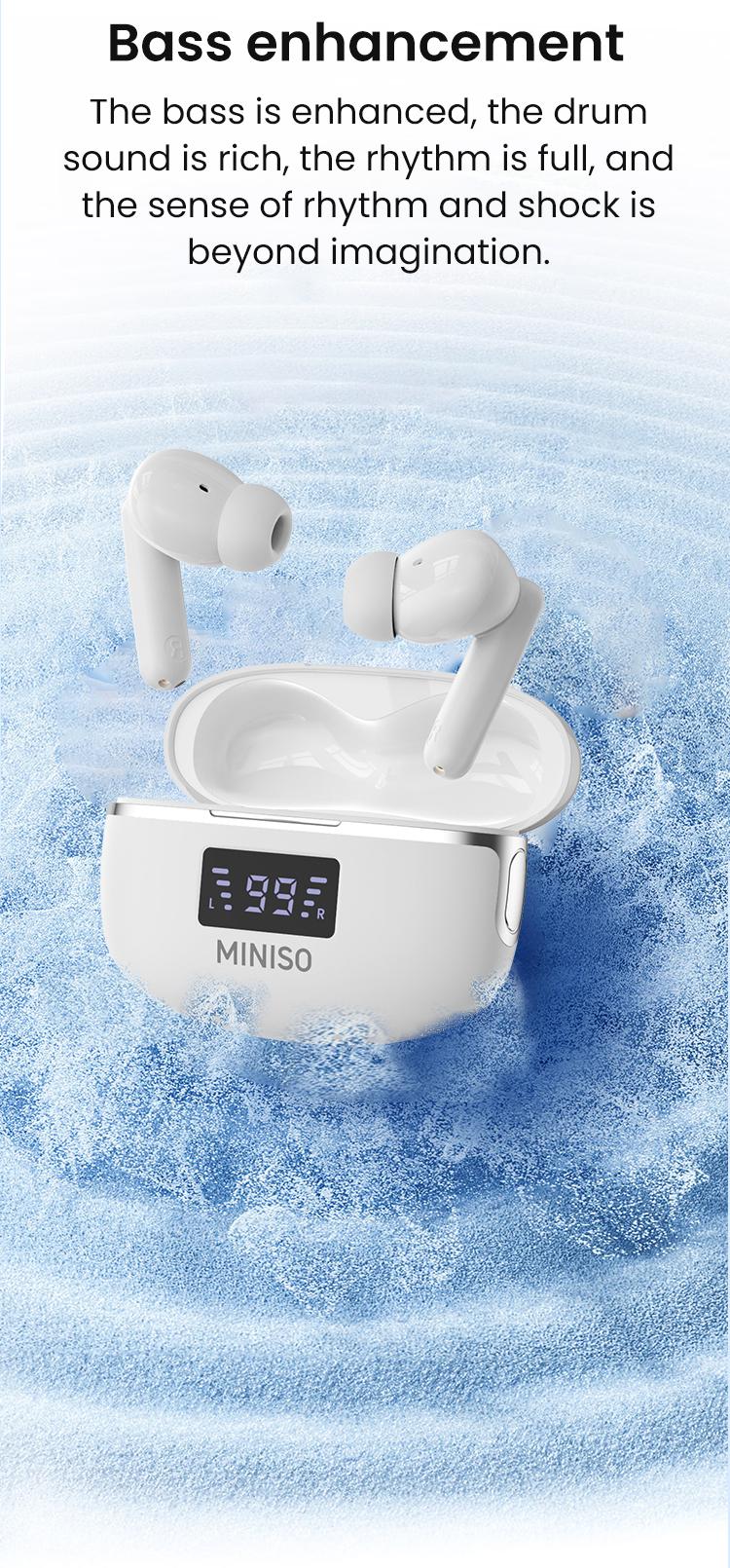 MINISO X50 Bluetooth Headphones True Wireless Earbuds 60H Playback LED Power Display Earphones IPX5 Waterproof in-Ear Ear buds with Mic