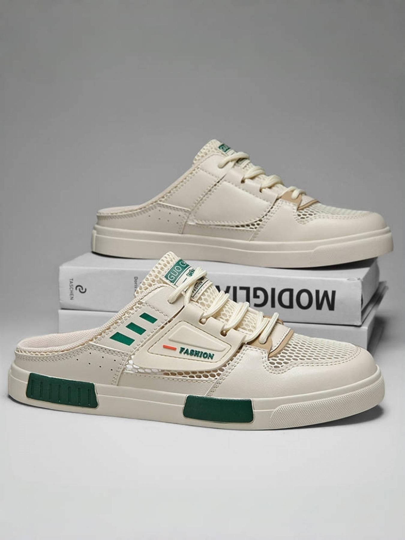 1 Pair Men's Large Size Soft-Sole Anti-Slip Half Slippers, Hollow Design Breathable and Not Stuffy, Anti-Collision Toe Cap, Dual-Use Sandals for Outdoor & Indoor