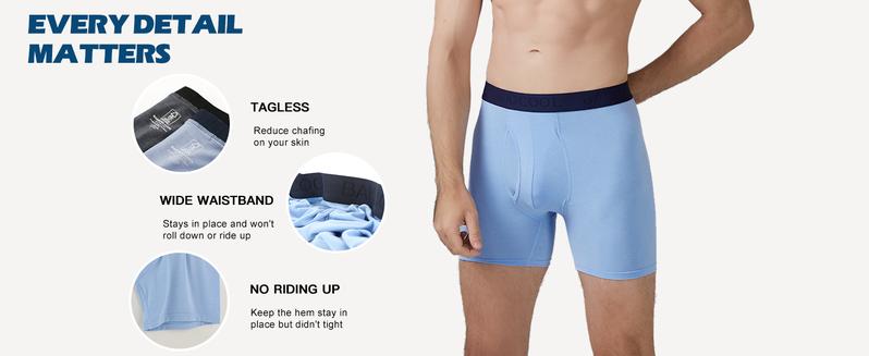 BAMBOO COOL Men's Underwear Breathable Boxer Briefs with Fly Moisture-Wicking Lightweight Underwear 4 or 7Pack High-Quality Viscose Spandex Blend S-3XL Sizes Undergarments Classic