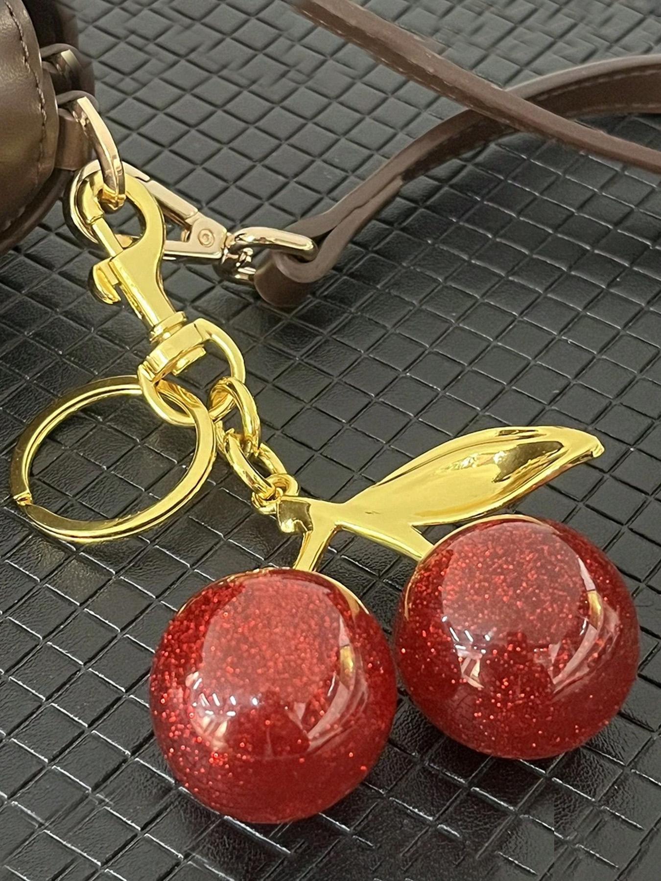 Cute Cherry Design Sparkly Bag Charm, Fashionable Bag Keychain for Women & Girls, Trendy All-match & Exquisite Bag Charm for Birthday Gift, Purse Accessories