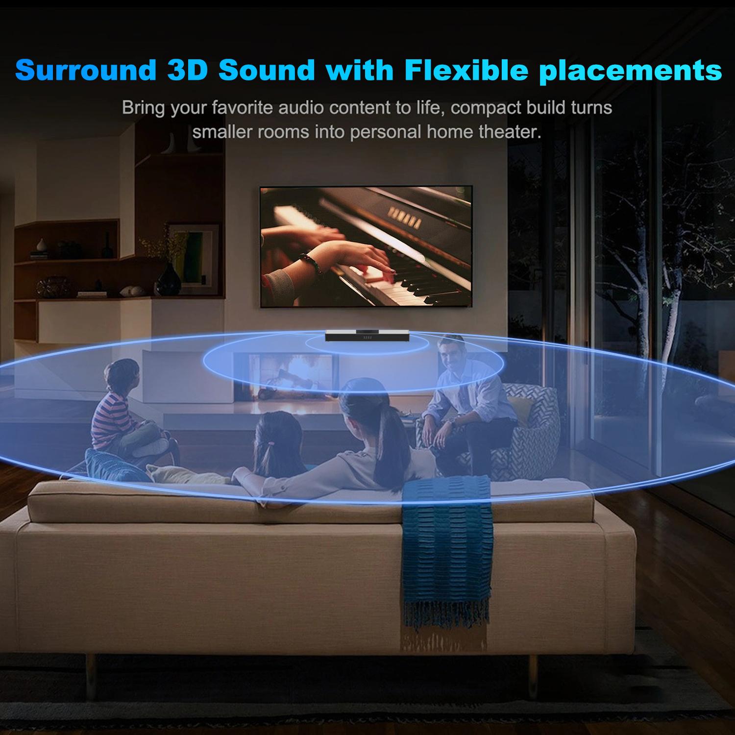 2.1ch Soundbar with 160 Watt Powerful Wired Sub woofer For TV PC, S-Force PRO Front Surround Sound Digital, Black