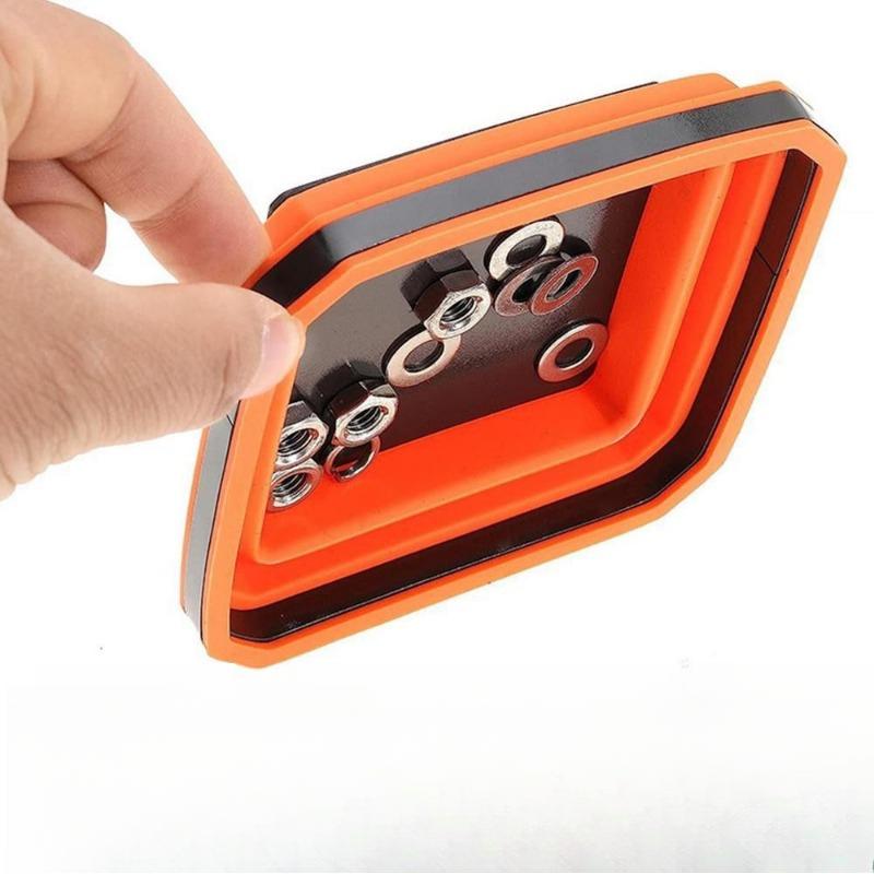 3 Piece Set of Rectangular Silicone Tray Foldable Magnetic Parts Tray Printable Logo Magnetic Storage Plate Tableware Coasters Printed Access Organize Red tool box