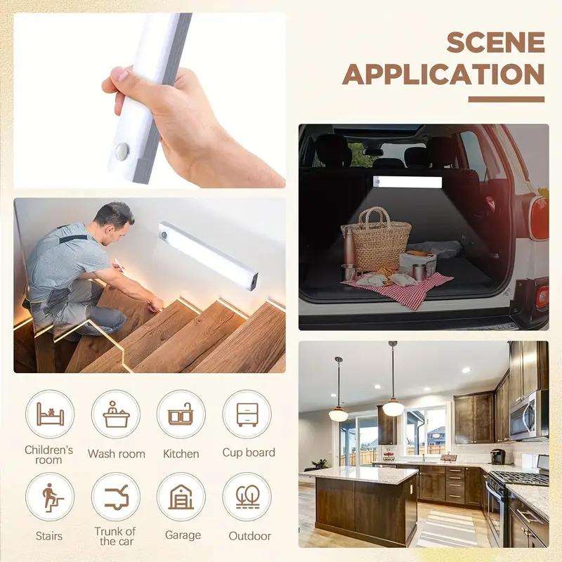 6-Piece LED Motion-Sensor Strip Light Set, USB Rechargeable Adjustable Leds Indoor Lighting for Closet, Cabinet, Kitchen, Desk, Night Light, Hallway and Stairs