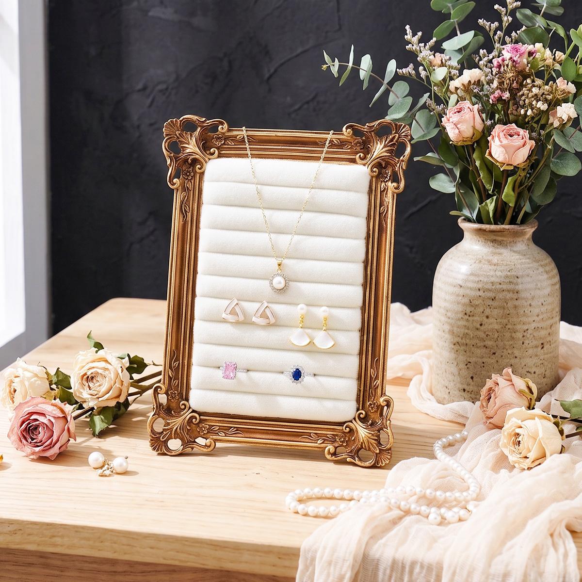 European Floral Frame Jewelry Display Stand, Resin Material Luxury Desktop Earring Holder Organizer, Perfect for Weddings and Gifts