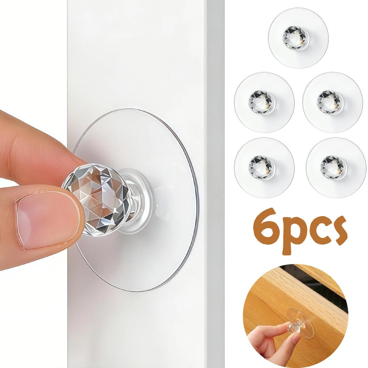 6pcs transparent glass self-adhesive crystal handles, decorative furniture hardware with hooks, for home and kitchen cabinets