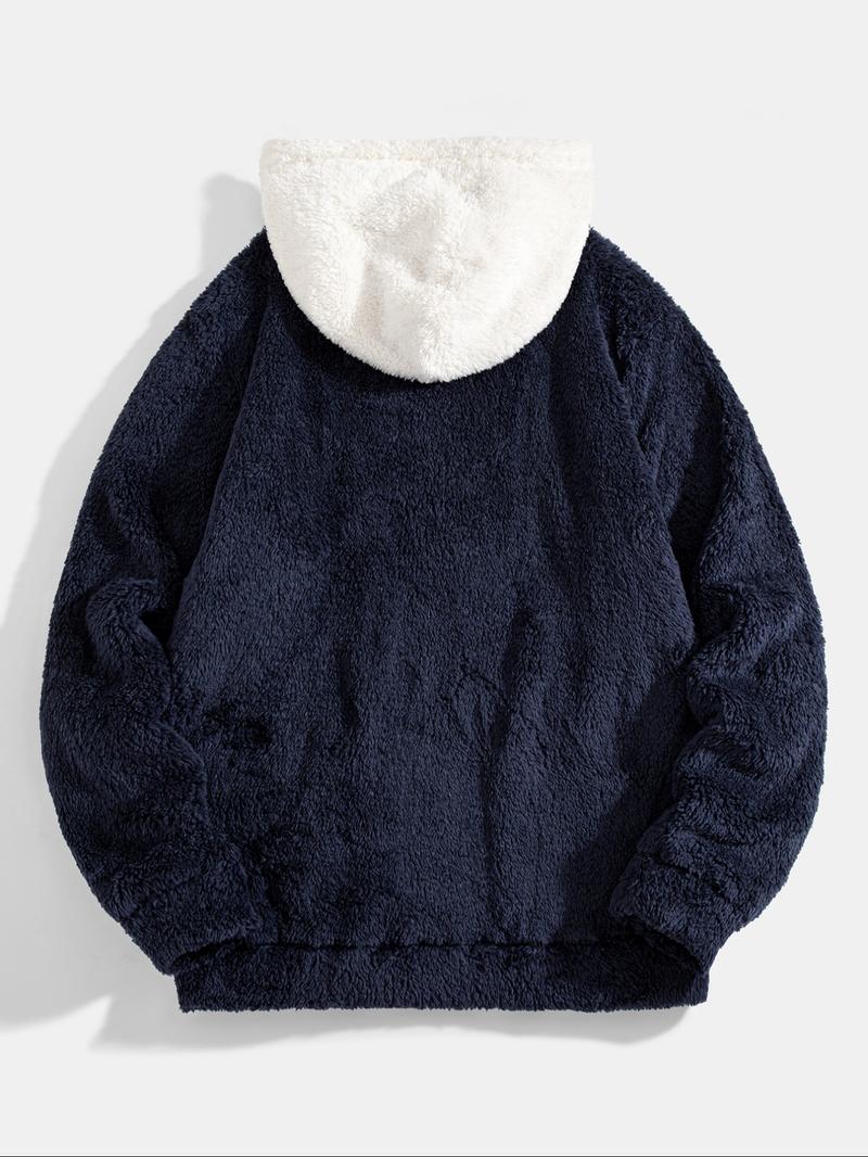 Men's Hooded Sweatshirt with Colorblock Fleece Lining, Pocket Design, Casual Sportswear, Comfortable Daily Wear