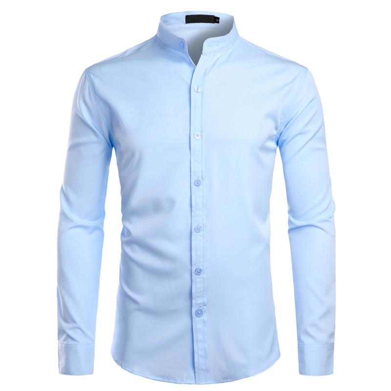 ZEROYAA Mens Hipster Solid Slim Fit Long Sleeve Mandarin Collar Dress Shirts Polyester Fabric Stylish Casual Business Shirt