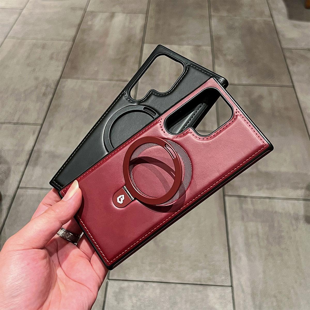 NganGee Leather Plastic Protective Case with Stand for Samsung S24Ultra S23Ultra S22Ultra S24+ S23+ S22+