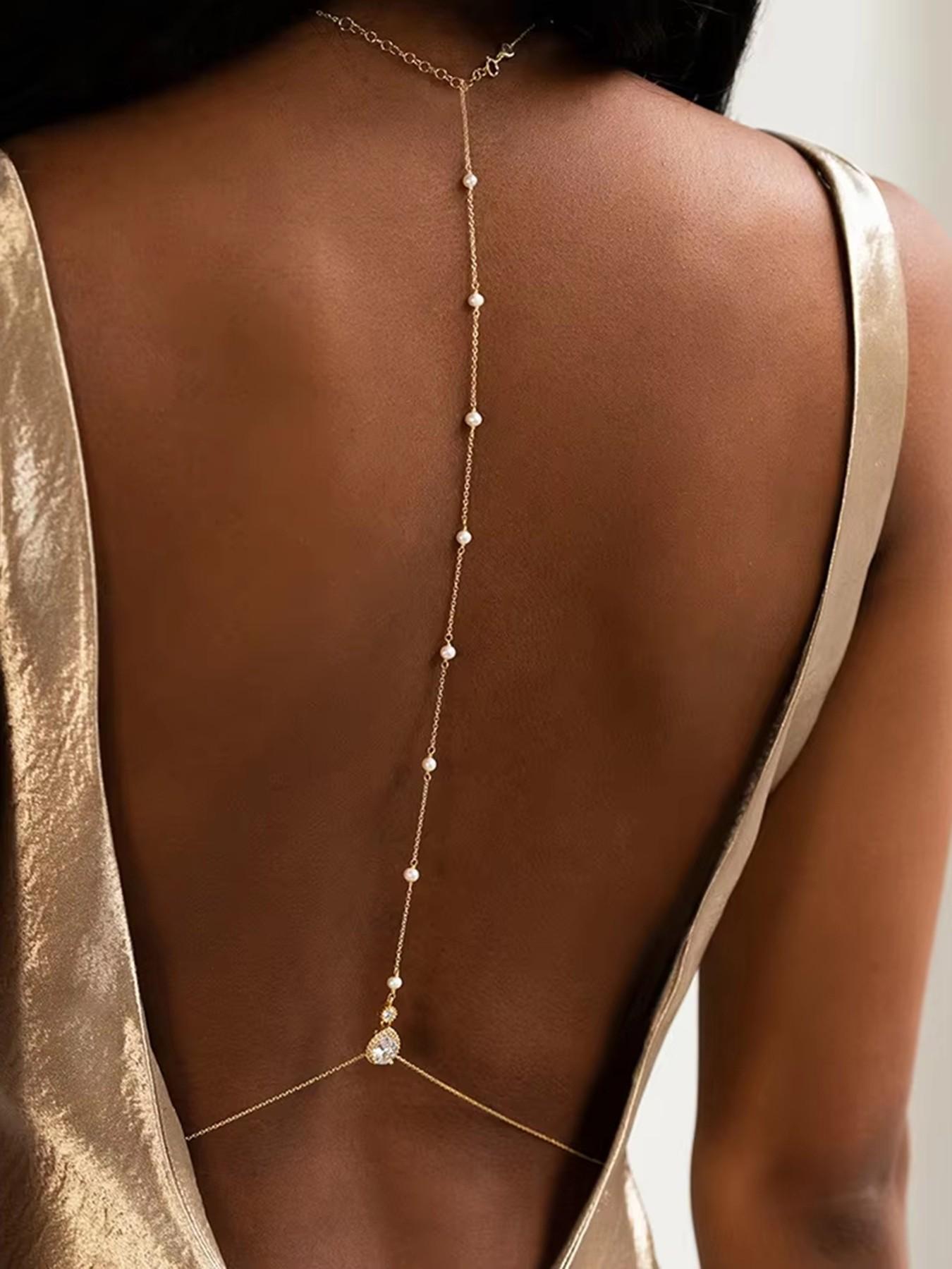 Bridal backless rhinestone teardrop body chain (waist/belly necklace)—suitable for women, moms, and girlfriends; a summer beach body accessory, Body Jewelry