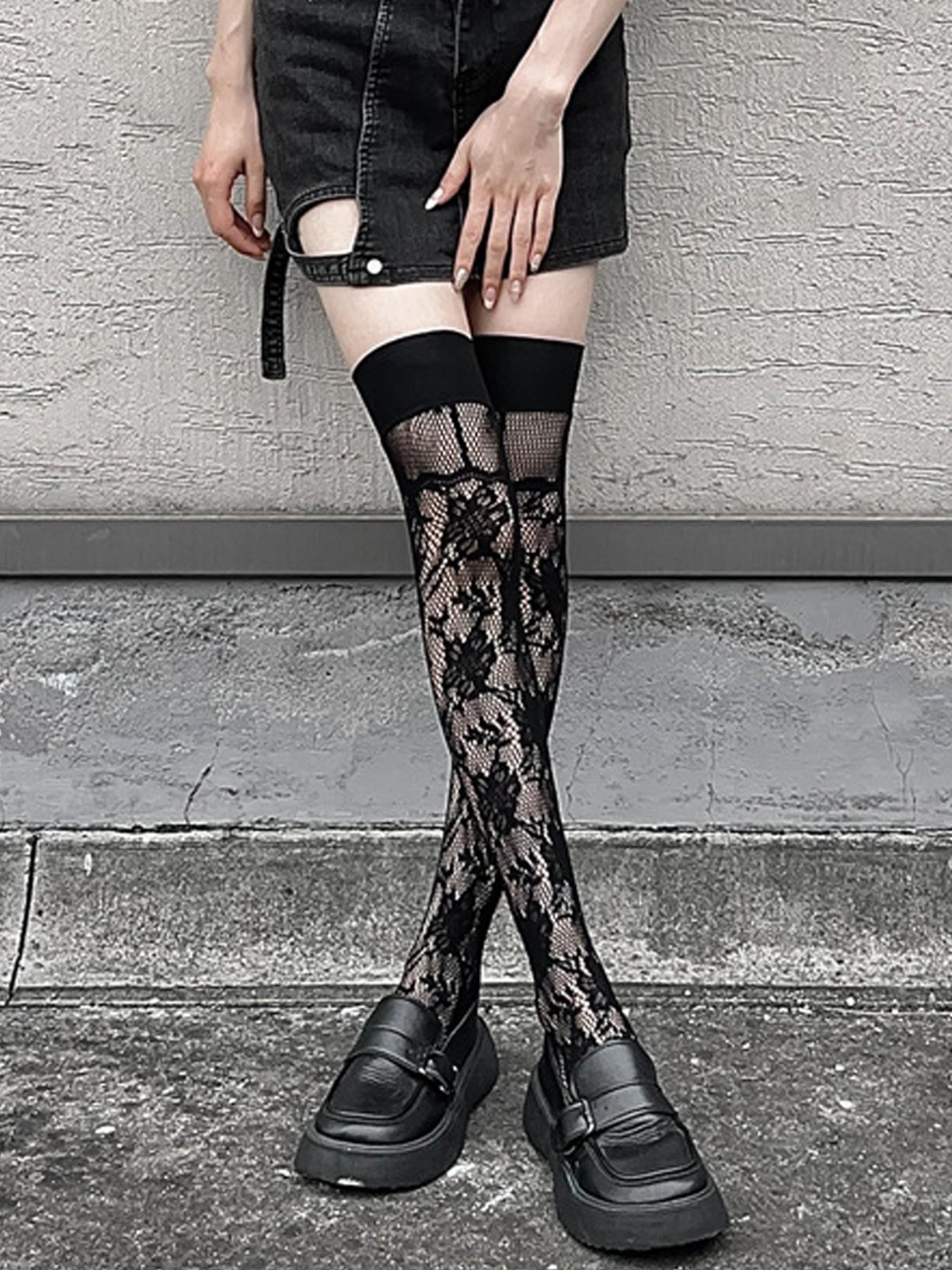 Lolita Sweet Lace Knee-High Socks, Long Tube Stockings, High-Cut Women's Socks, Elegant Fitted Design, Plain Pattern, Made in China