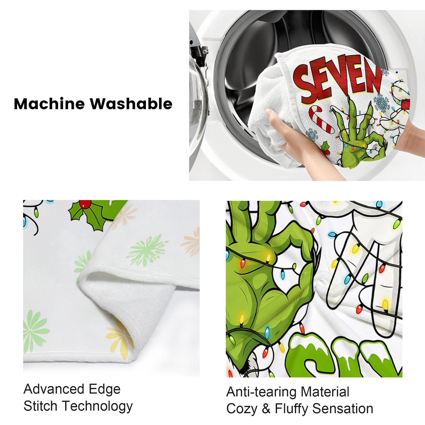 Christmas Cheer Flannel Blanket, Festive Holiday Throw Blanket with Colorful Grinch Hand and Bold 'SEVEN' and 'SIX' Text, Cozy Warm Cover for Home, Perfect Gift for Holiday Celebrations and Winter Naps