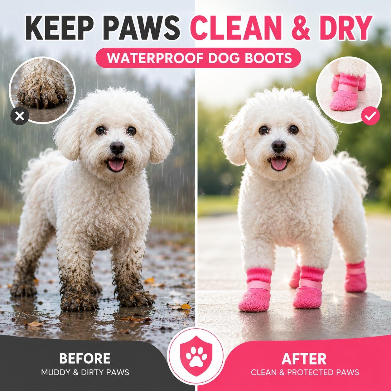 4 Pairs Pet Shoes, Waterproof Dog Rain Boots, Non-Slip Durable Puppy Socks, Soft Sole Outdoor Footwear, Paw Protector Booties, All-Season Pet Accessories