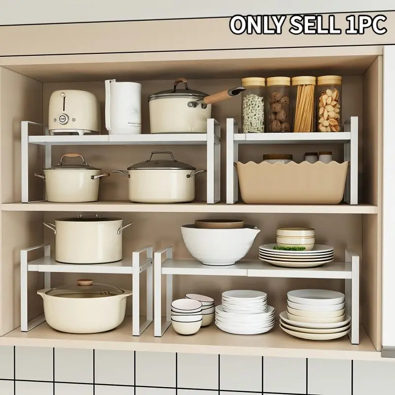 Expandable Metal Adjustable Kitchen Cabinet Shelf, Multi-Layered Organizer, Pot Rack, Adjustable Racks, Under Sink Storage for Home Kitchen Supplies and Utensils, Adjustable Height Storage