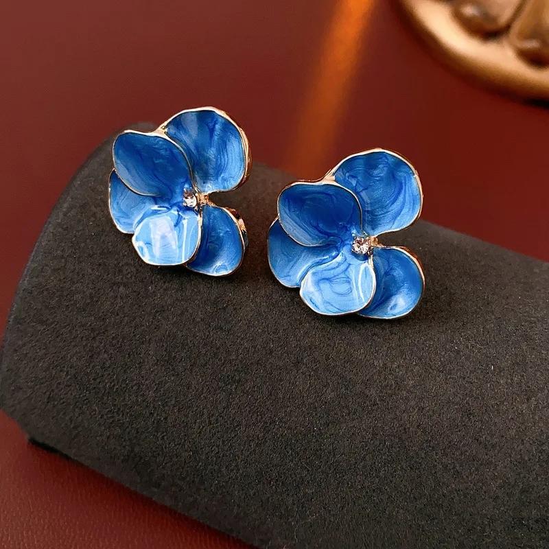 【Butterfly Orchid Stud Earrings】1Pair Spring and Summer Flower Petal Earrings Boho Ultra-Chic 3D Flower Earrings with Vintage Blue Glaze Floral Studs