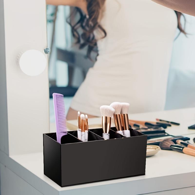 Acrylic Three-Compartment Makeup Organizer, Ideal for Brushes and Cosmetics, Bedroom Bathroom Office Storage, Minimalist Design