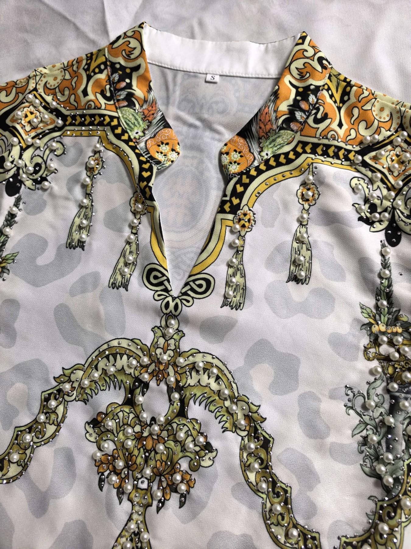 Cross-Border Muslim Robe Printed Beaded Long Dress, Abayas Rhinestone Elegant Style, Women's Fashionable Long Skirt Dress