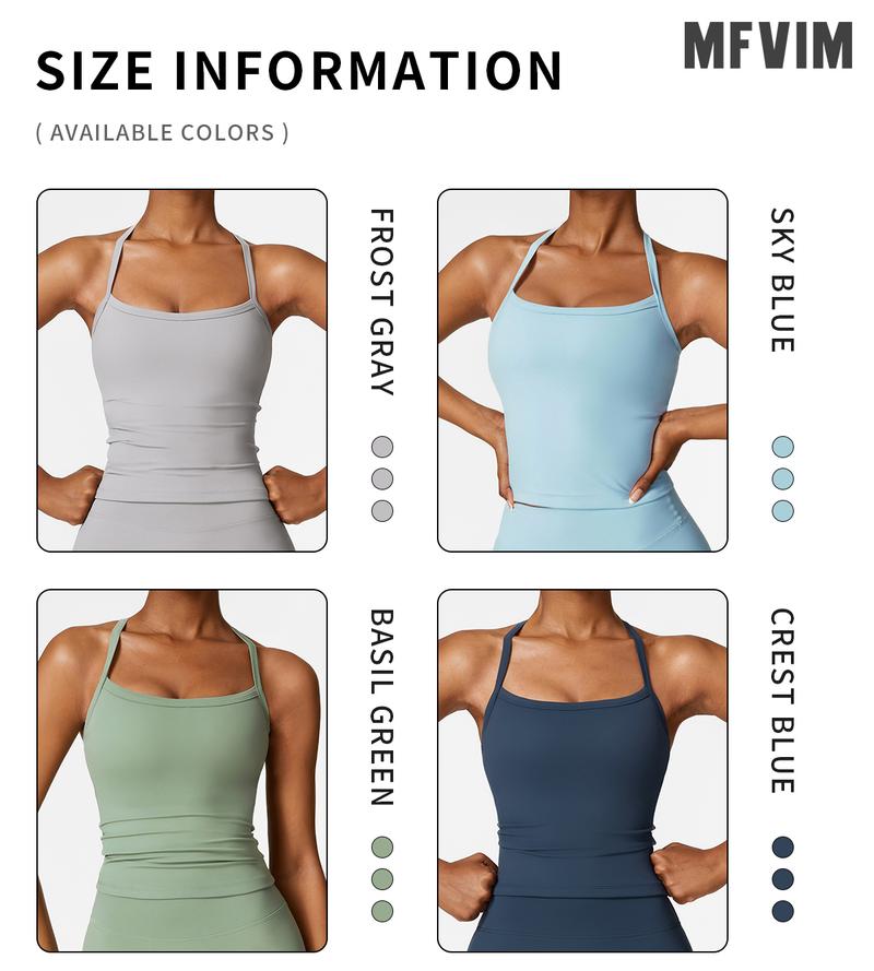 MFVIM  Women's solid color camisole sports undershirt, high elasticity breathable and comfortable self-padded sports undershirt, suitable for yoga gym workout, women's indoor and outdoor sportswear Cherry-Red Valentine's Tops women Casual Womenswear Basic