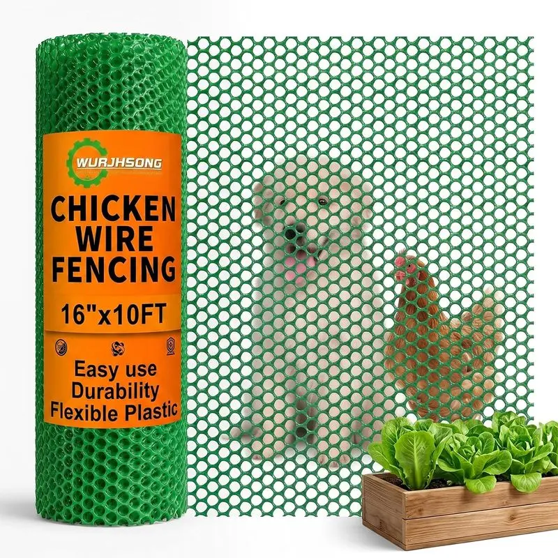 Plastic Wire Mesh Fence 16in x 10Ft Green Chicken Wire Fencing for PoultryRabbit Pens Dog Yards Garden Plants Small Animal Barriers and DIY OutdoorProjects