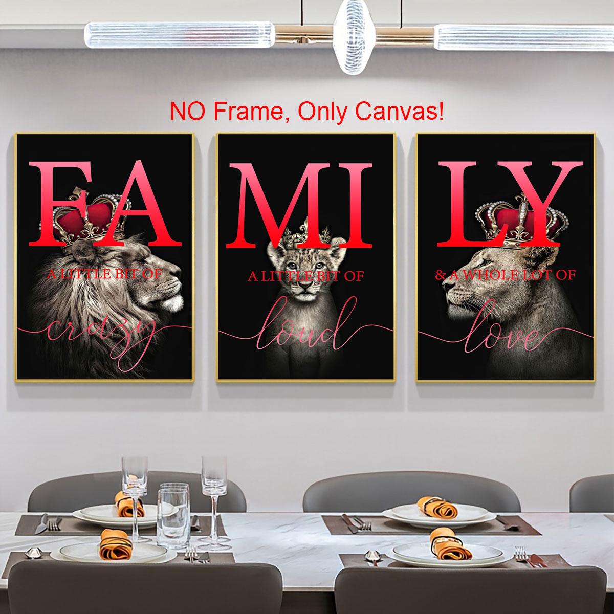 Lion Family Pattern Canvas Poster without Frame, 3 Counts/set Modern Wall Art, Wall Decor for Home Living Room Bedroom Office, Home Decor, Unframed Art Print