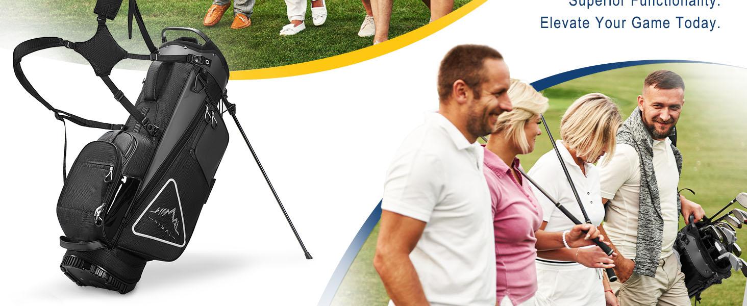 UNIHIMAL 14-Way Golf Stand Bag, Full Length Premium PU Leather Golf Bag with Plush Top, Magnetic Pocket, Dual Strap and Rain Cover for Men