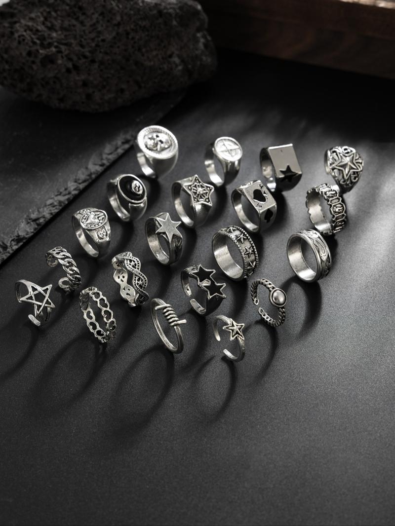 20 Piece Vintage Star Skull Stacking Ring Set, Dark Punk Joint, Holiday Gift, Street Style Charm Accessories, All Seasons